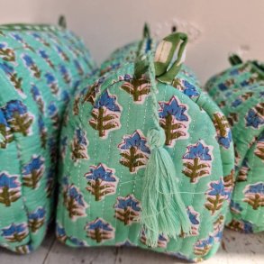 Mintgr�nne Indiske Bloktrykte kosmetik/toilettasker med klassisk m�nster