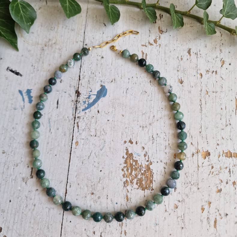 Mossagate unika halv�delstens halsk�de