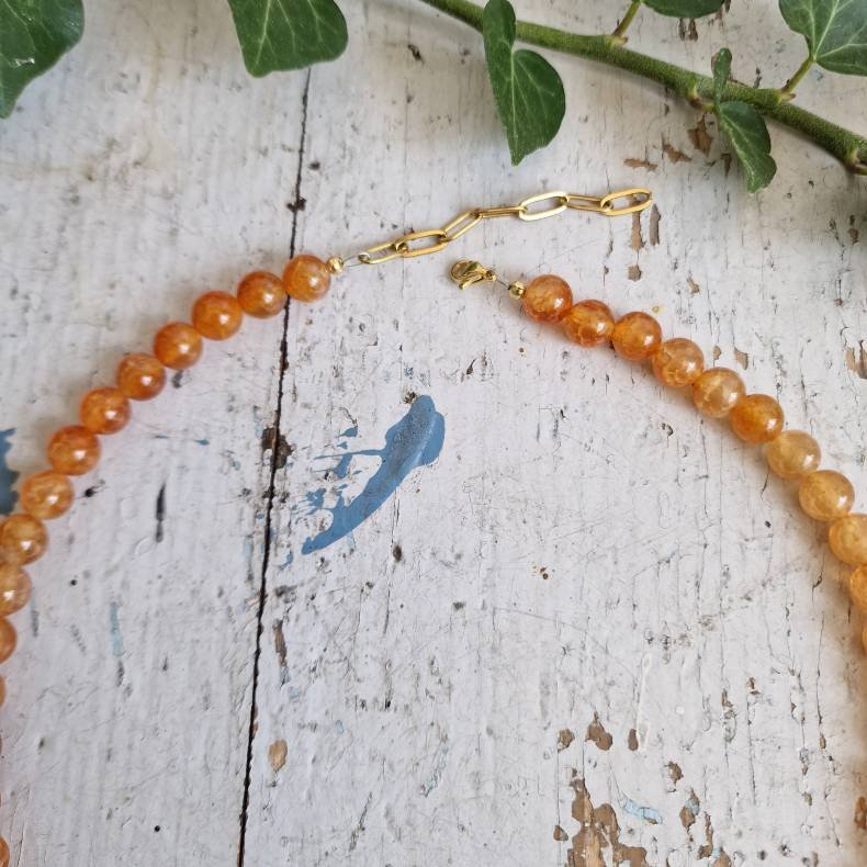 Orange aventurin halv�delstens unika halsk�de