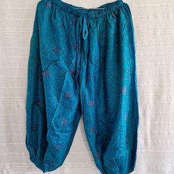 Silke bukser vintage saree turkis/lilla m/xl