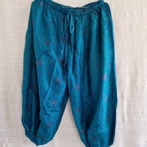 Silke bukser vintage saree turkis/lilla m/xl