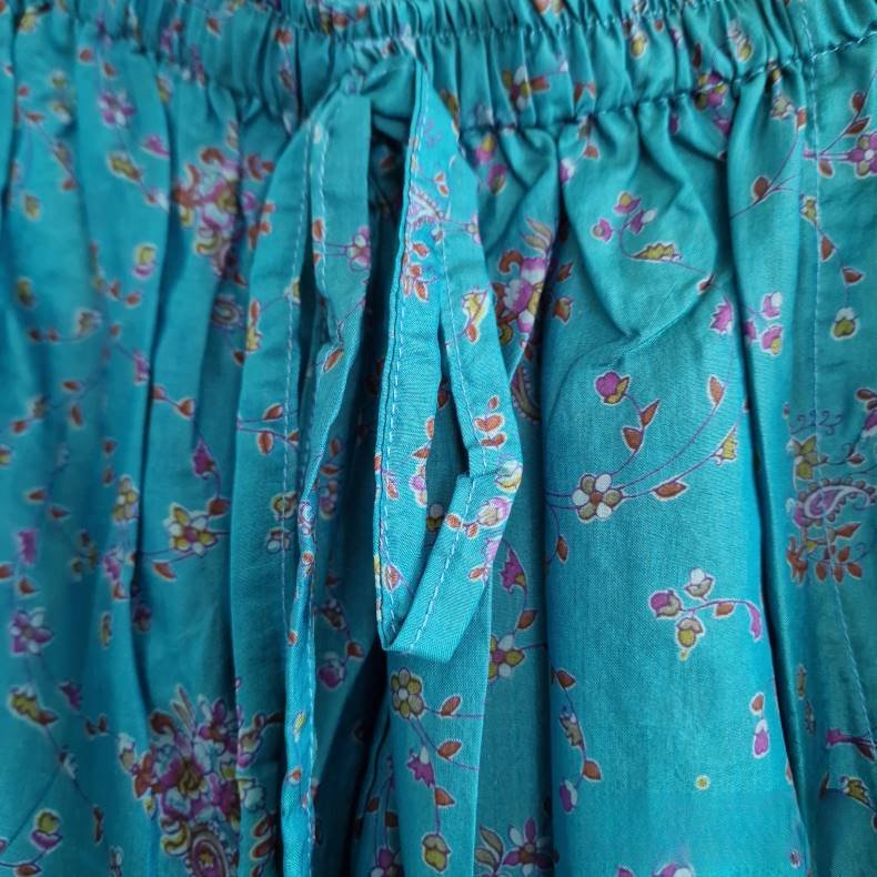 Silke bukser vintage saree turkis/lilla m/xl