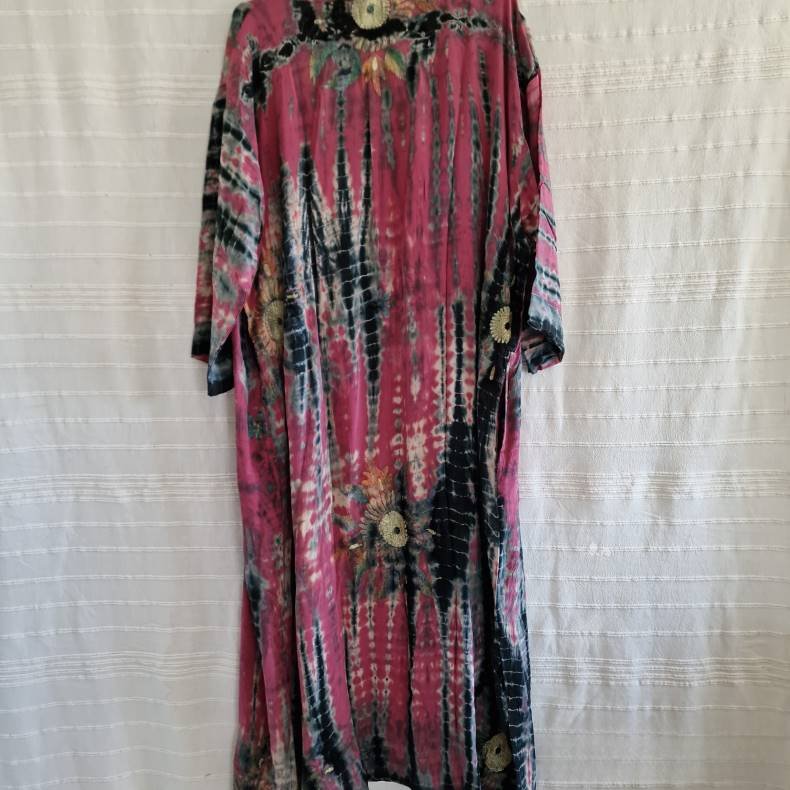 Silke kimono bygebjerg lang broderet tiedye m.blte No.16