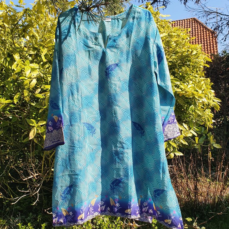 Tunika turkis/bl silke, XL
