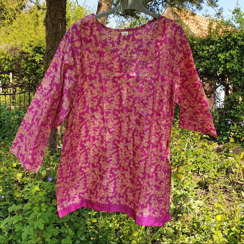 Tunika pink/lilla silke L /XL