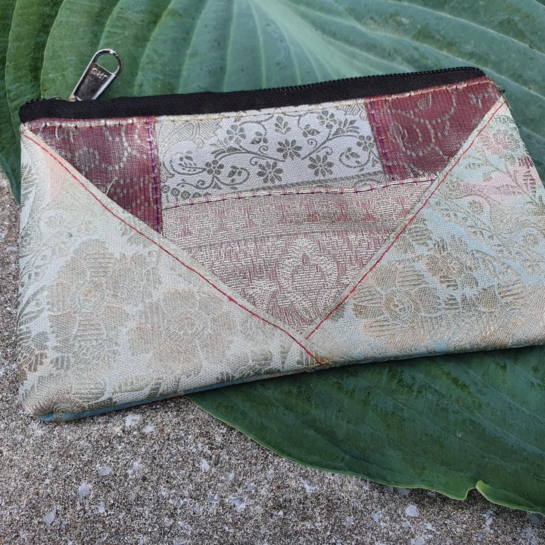 Luksus silke pung sart grn/turkis