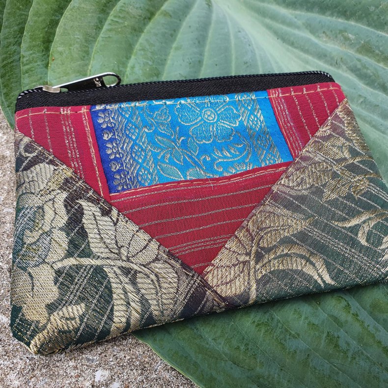 Luksus silke pung mrkoliven/rd lille