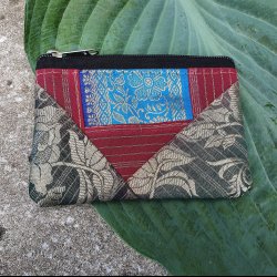 Luksus silke pung mrkoliven/rd lille