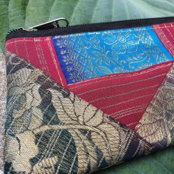 Luksus silke pung mrkoliven/rd lille