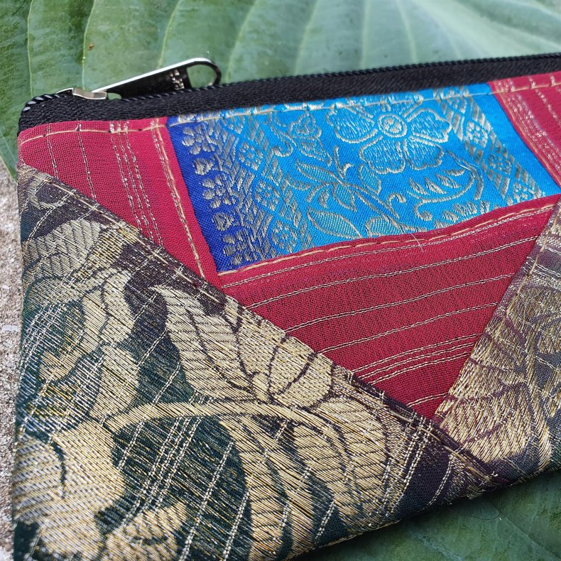 Luksus silke pung mrkoliven/rd lille