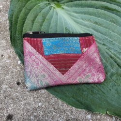 Luksus silke pung, rosa/mrkrd, lille