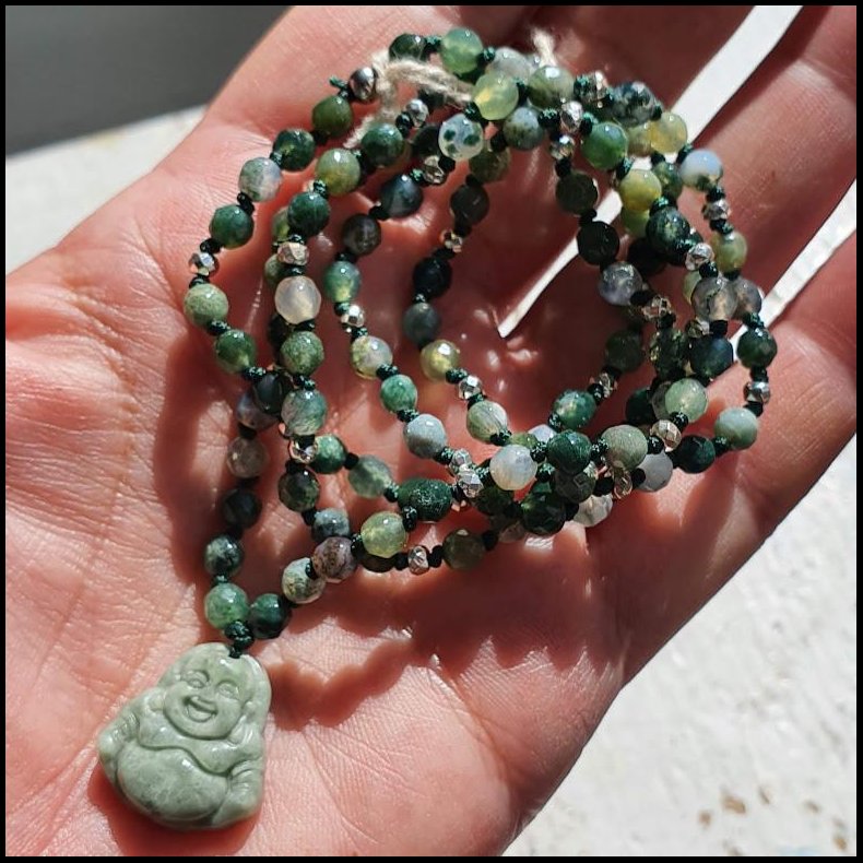Moss agate Mini sten Buddha S luksus boheme mala