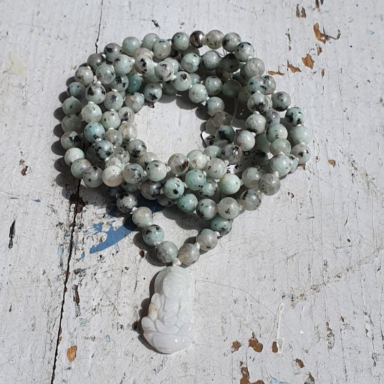 Kiwi Jaspis Light sten guanyin luksus boheme mala